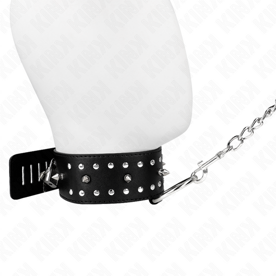 KINK - HALSBAND MIT LEINE 65 CM MIT SILBERNEN NIETEN MODELL 1 VERSTELLBAR 36-43 CM X 5 CM