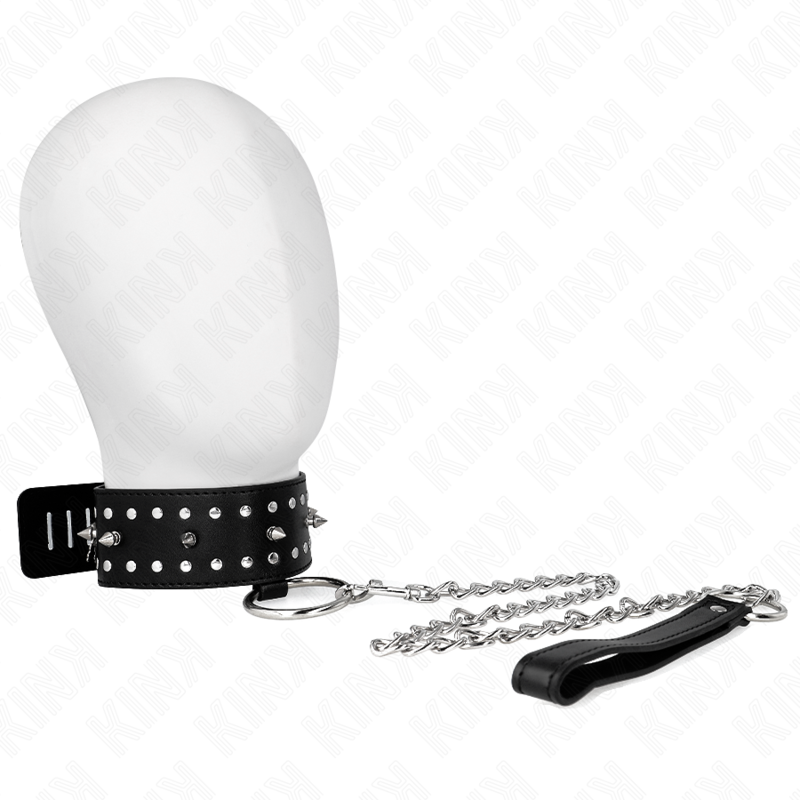KINK - HALSBAND MIT LEINE 65 CM MIT SILBERNEN NIETEN MODELL 1 VERSTELLBAR 36-43 CM X 5 CM