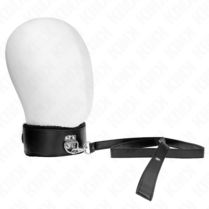 KINK - HALSBAND MIT LEINE 116 CM MIT SILBERNEN NIETEN MODELL 4 SCHWARZ VERSTELLBAR 40-48 CM X 6 CM