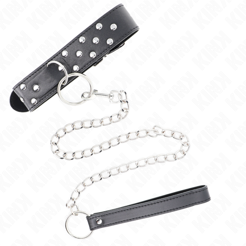 KINK - RING-NIETEN-GURTHALSKETTE MIT GÜRTEL 65 CM SCHWARZ VERSTELLBAR 36-50 CM X 3.8 CM