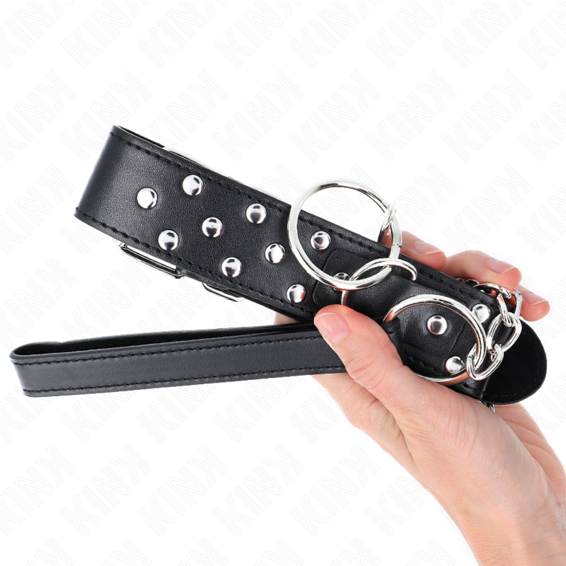 KINK - RING-NIETEN-GURTHALSKETTE MIT GÜRTEL 65 CM SCHWARZ VERSTELLBAR 36-50 CM X 3.8 CM