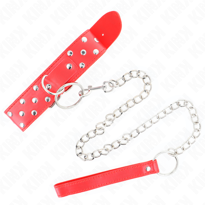 KINK - RING-NIETEN-ARMBANDKETTE MIT GÜRTEL 65 CM ROT VERSTELLBAR 36-50 CM X 3,8 CM