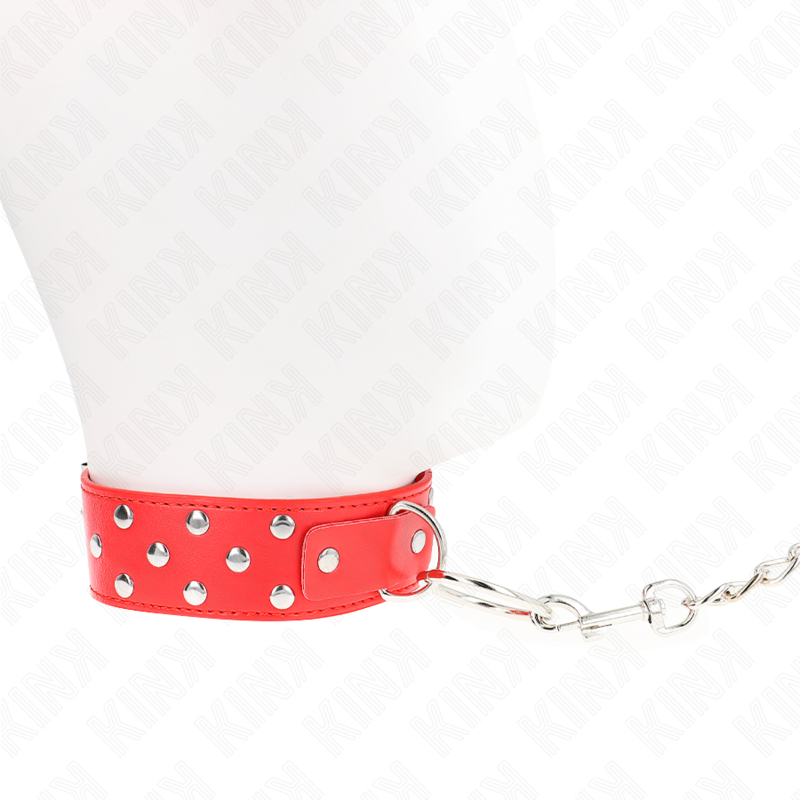 KINK - RING-NIETEN-ARMBANDKETTE MIT GÜRTEL 65 CM ROT VERSTELLBAR 36-50 CM X 3,8 CM