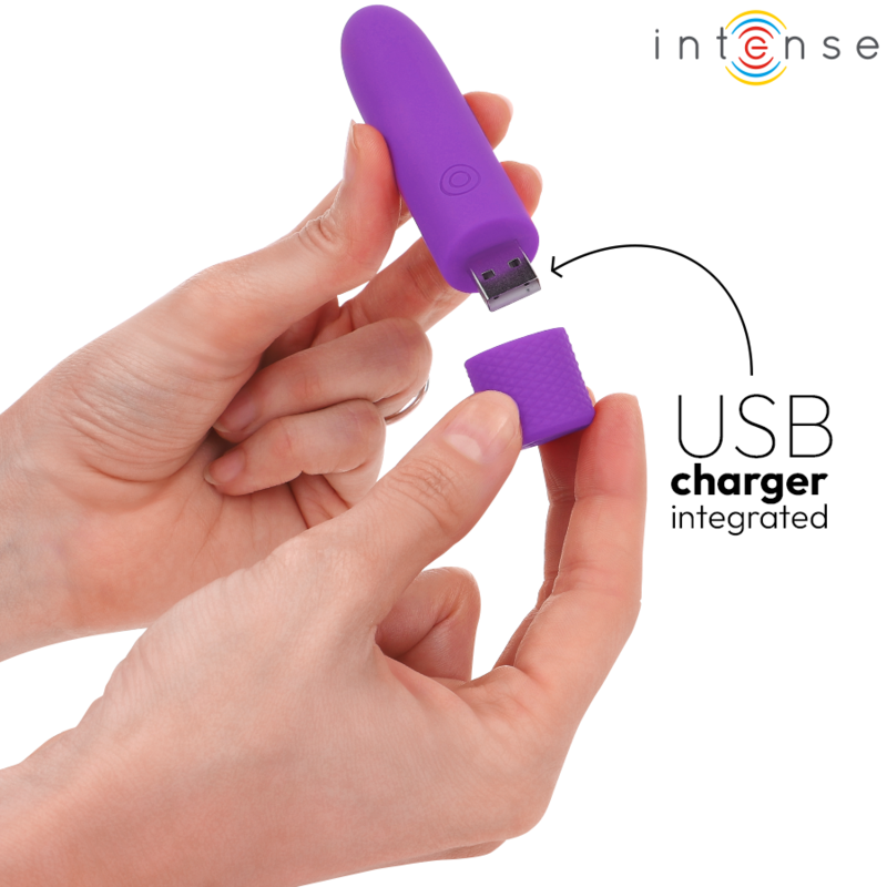 INTENSE - SYMONE USB WIEDERAUFLADBARES VIBRATIONSGESCHOSS 8 VIBRATIONEN LILA 10 X 2,2 CM