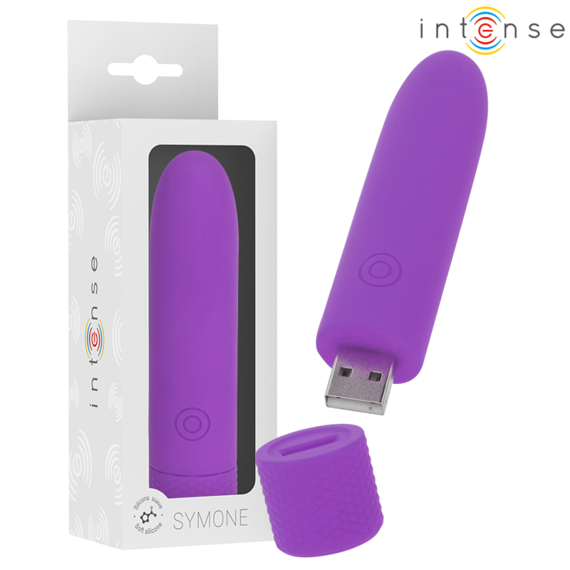 INTENSE - SYMONE USB WIEDERAUFLADBARES VIBRATIONSGESCHOSS 8 VIBRATIONEN LILA 10 X 2,2 CM