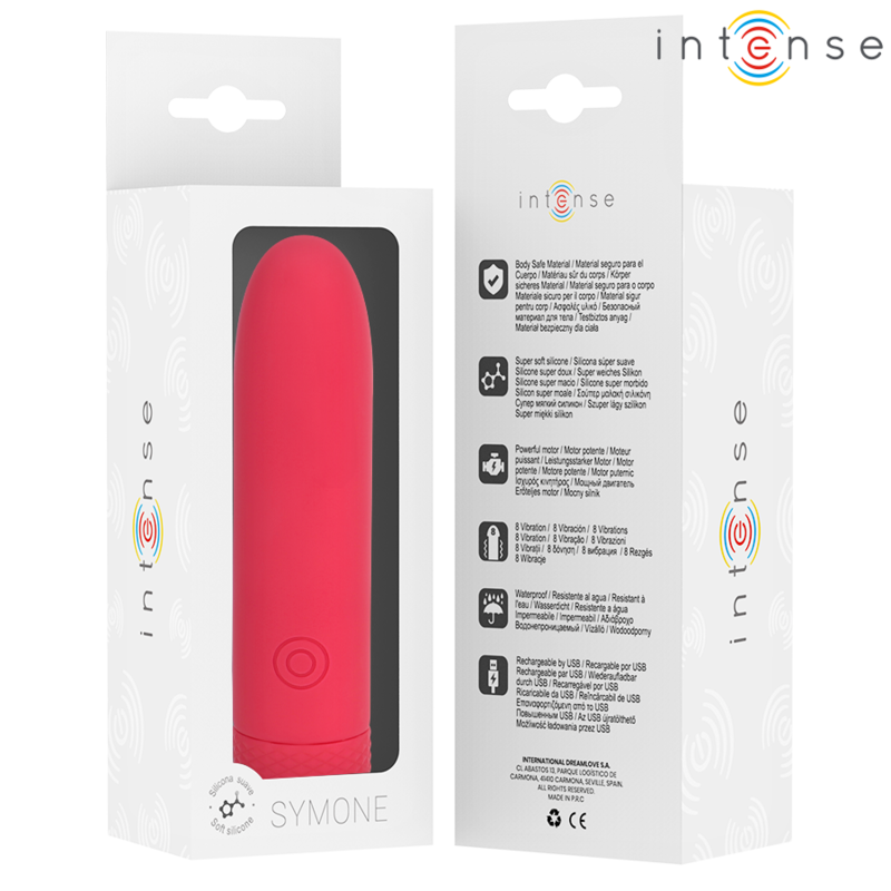INTENSE - SYMONE USB WIEDERAUFLADBARER VIBRATIONSKUGEL 8 VIBRATIONEN ROT 10 X 2,2 CM