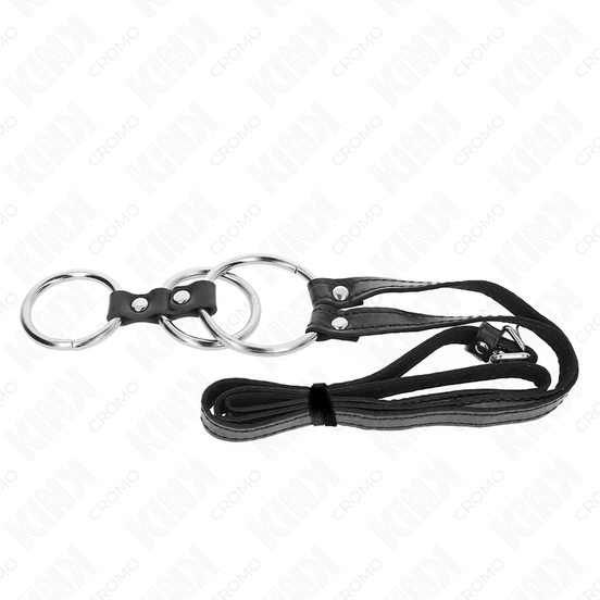 KINK - TRIPLE METALL PENISRING 3,8 CM BIS 5 CM MIT LEDERGÜRTEL 112 CM