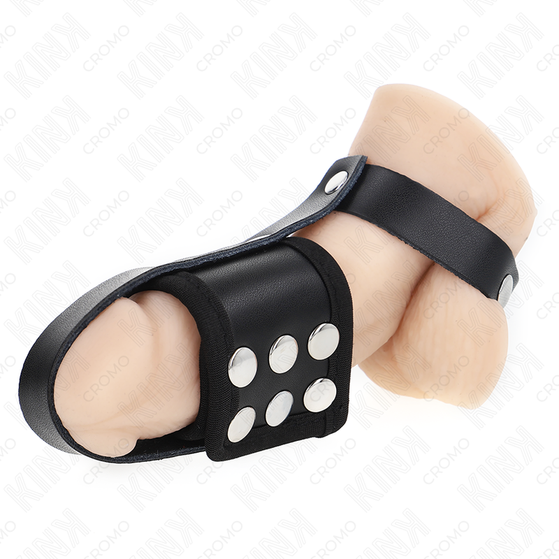 KINK – HODENKÄFIG-RING AUS LEDER MIT VERSTELLBAREM, BESCHICHTETEM BÄLLE-TEILER-RIEMEN