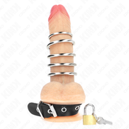 KINK – PENISRING AUS LEDER MIT VERSCHLUSSRIEMEN 21 X 2 CM UND 5 METALLRINGEN VON 3 CM BIS 4 CM