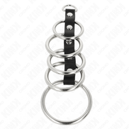 KINK - 5 METALL-PENISRINGE 3,2 CM BIS 5 CM MIT LEDER VERBUNDEN