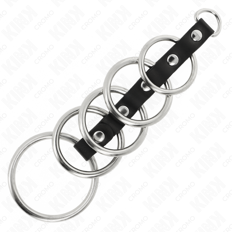 KINK - 5 METALL-PENISRINGE 3,2 CM BIS 5 CM MIT LEDER VERBUNDEN