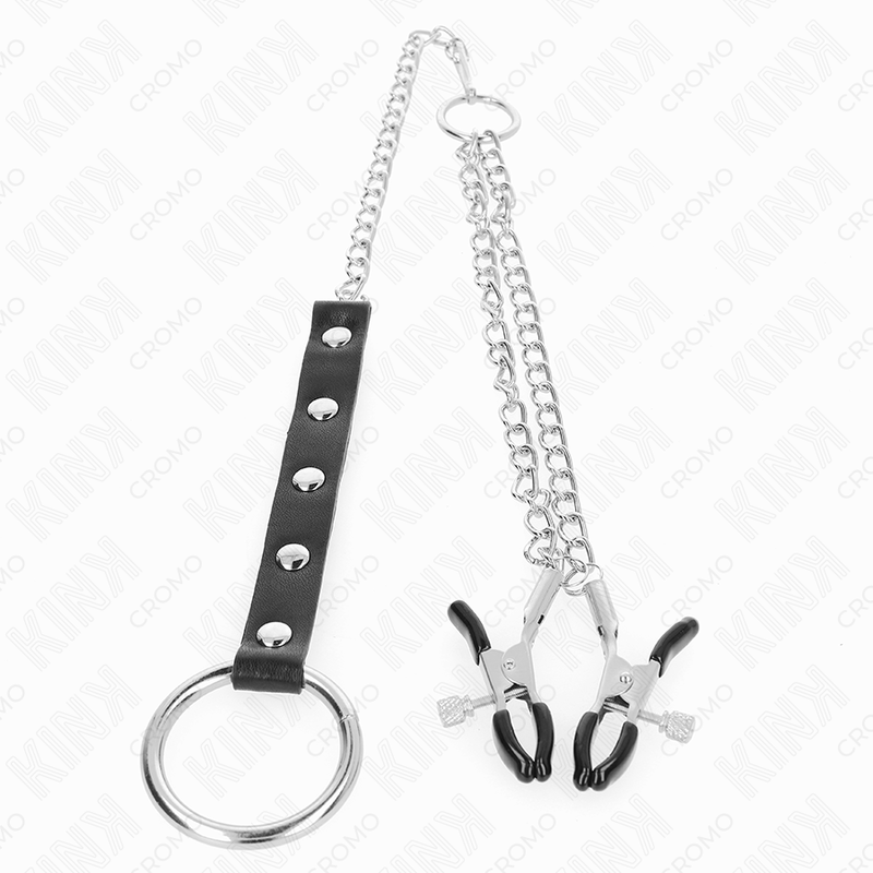 KINK - METALL-PENISRING MIT KETTE UND VERSTELLBAREN NIPPELKLEMMEN