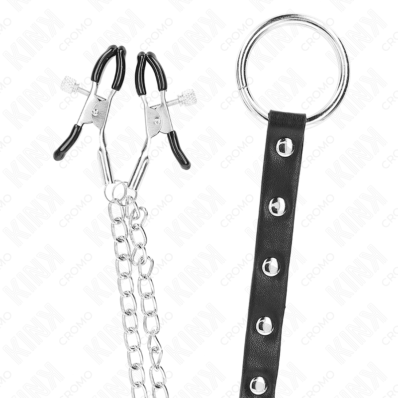 KINK - METALL-PENISRING MIT KETTE UND VERSTELLBAREN NIPPELKLEMMEN