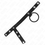 KINK - SILIKON PENISRING 3,8 CM MIT HODENTEILER UND LEDERBAND 22 X 1,5 CM