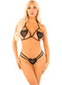 LEG AVENUE - OFFENER BH + STRING MIT HERZCHENMUSTER SCHWARZ EINHEITSGRÖSSE