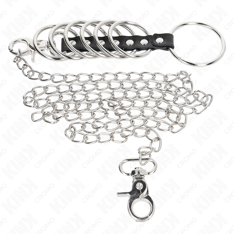 KINK - 7 METALL-PENISRINGE 3.8 CM BIS 5 CM VERBUNDEN MIT LEDER- UND METALLKETTE 100 CM