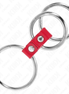 KINK – DREIFACHER METALL-PENISRING 3,7 CM BIS 5 CM MIT ROTEM LEDER VERBUNDEN