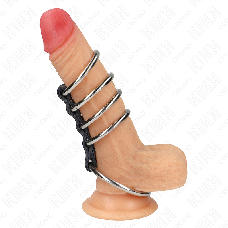 KINK - 5 PENISRINGE 3,7 CM BIS 5 CM METALL MIT LEDER VERBUNDEN
