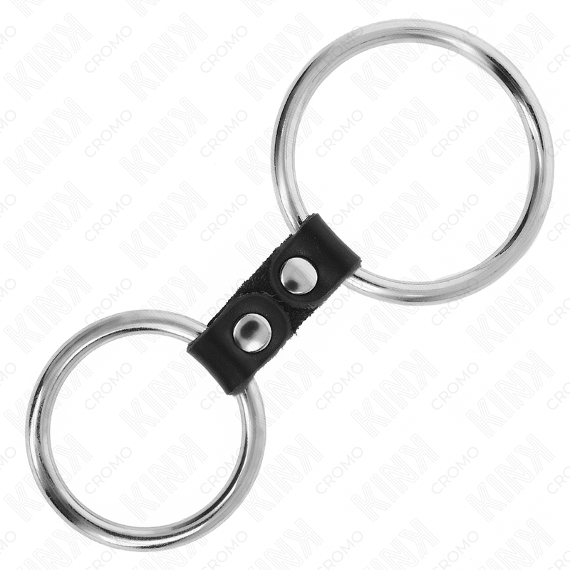 KINK - DOPPELTER METALL-PENISRING 3,7 CM BIS 5 CM MIT LEDERRIEMEN VERBUNDEN MODELL 2