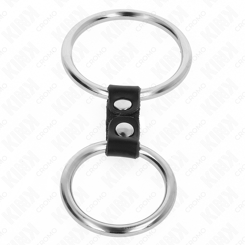 KINK - DOPPELTER METALL-PENISRING 3,7 CM BIS 5 CM MIT LEDERRIEMEN VERBUNDEN MODELL 2