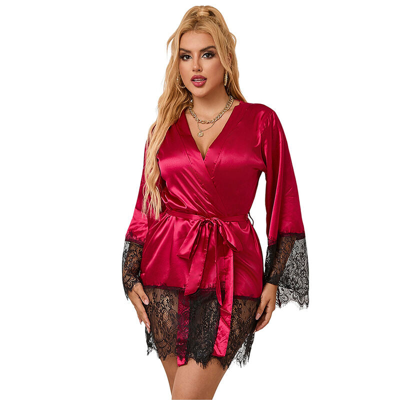 SUBBLIME - 953812 ELEGANTER SPITZENPYJAMA + TANGA ROT S/M