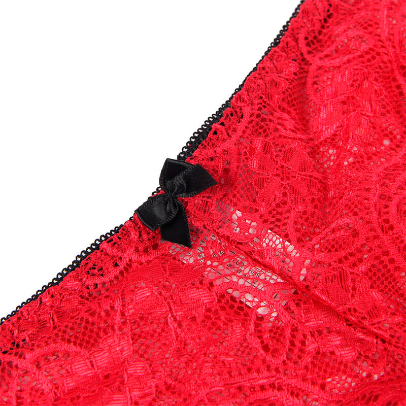 SUBBLIME - 953904 NACHTKLÄNNCHEN AUS SEIDE UND SPITZE + HÖSCHEN ROT L/XL