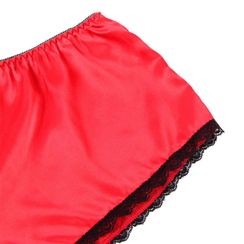 SUBBLIME - 953904 NACHTKLÄNNCHEN AUS SEIDE UND SPITZE + HÖSCHEN ROT L/XL