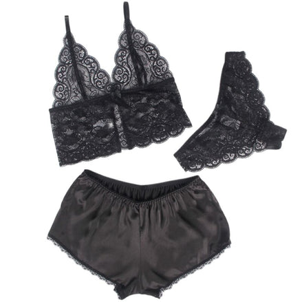 SUBBLIME - SILK AND LACE NIGHTGOWN + PANTIES BLACK