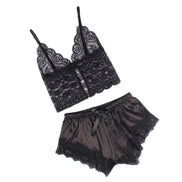 SUBBLIME - 953942 CASUAL SEIDENNACHTHEMD + SPITZENHOSE SCHWARZ L/XL