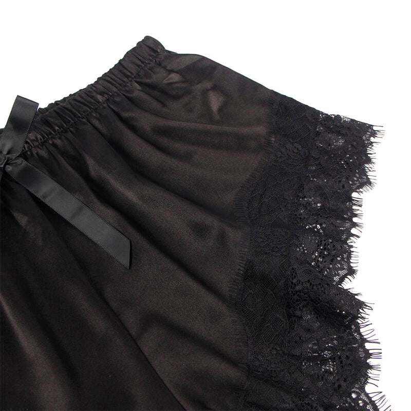 SUBBLIME - 953942 CASUAL SEIDENNACHTHEMD + SPITZENHOSE SCHWARZ L/XL