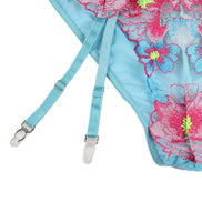 SUBBLIME - 954109 BH + SLIP MIT STRUMPFHALTER BLUMENDESIGN BLAU S/M