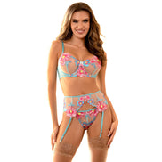 SUBBLIME - 954109 BH + SLIP MIT STRUMPFHALTER BLUMENDESIGN BLAU S/M