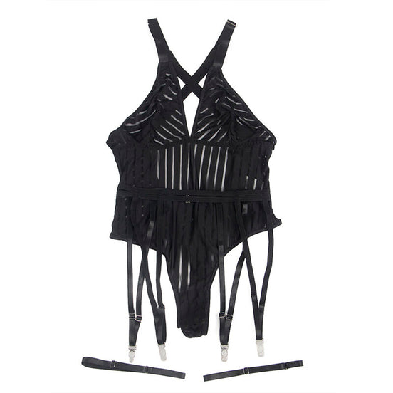 SUBBLIME - 954147 BODY MIT STRUMPFHALTER SCHWARZ S/M