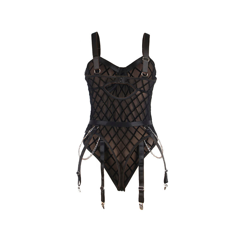 SUBBLIME - 954260 BODY MIT KETTEN + STRUMPFHALTER SCHWARZ S/M