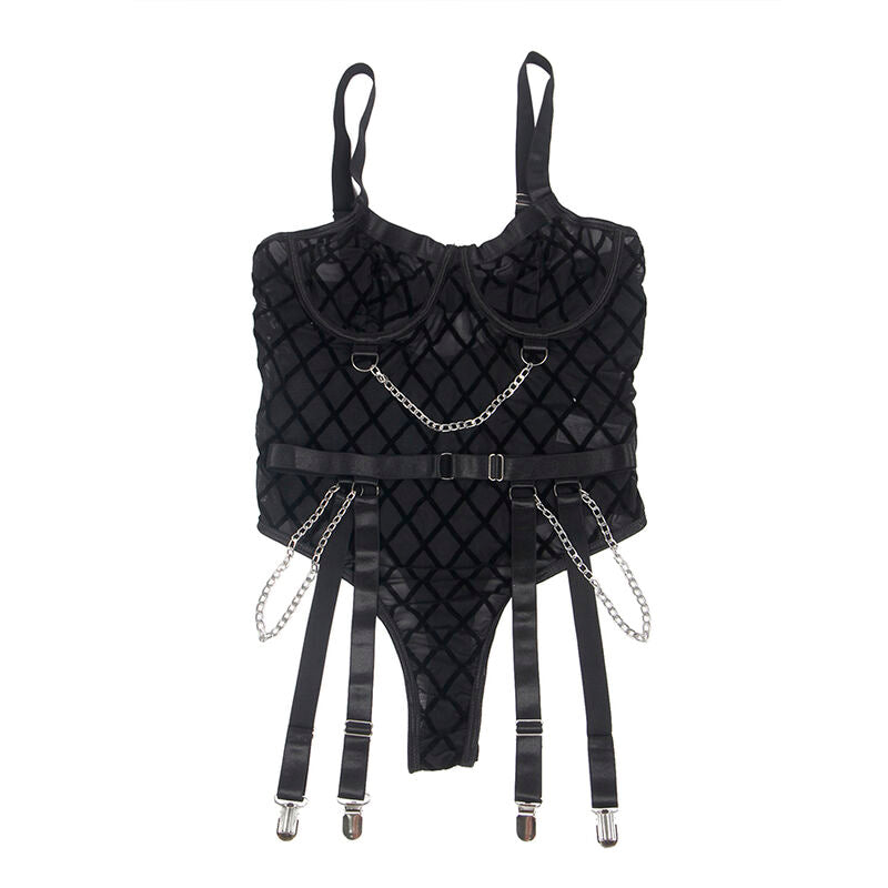 SUBBLIME - 9542277 BODY MIT KETTEN + STRUMPFHALTER SCHWARZ L/XL