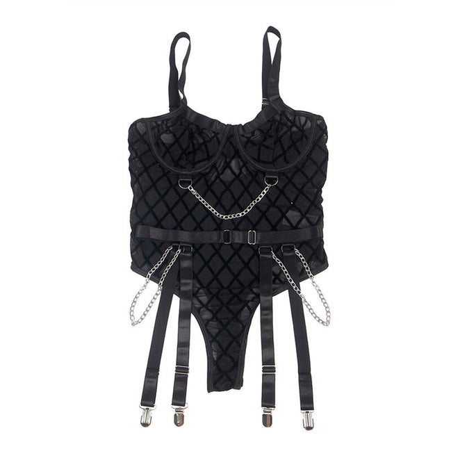 SUBBLIME - 9542277 BODY MIT KETTEN + STRUMPFHALTER SCHWARZ L/XL