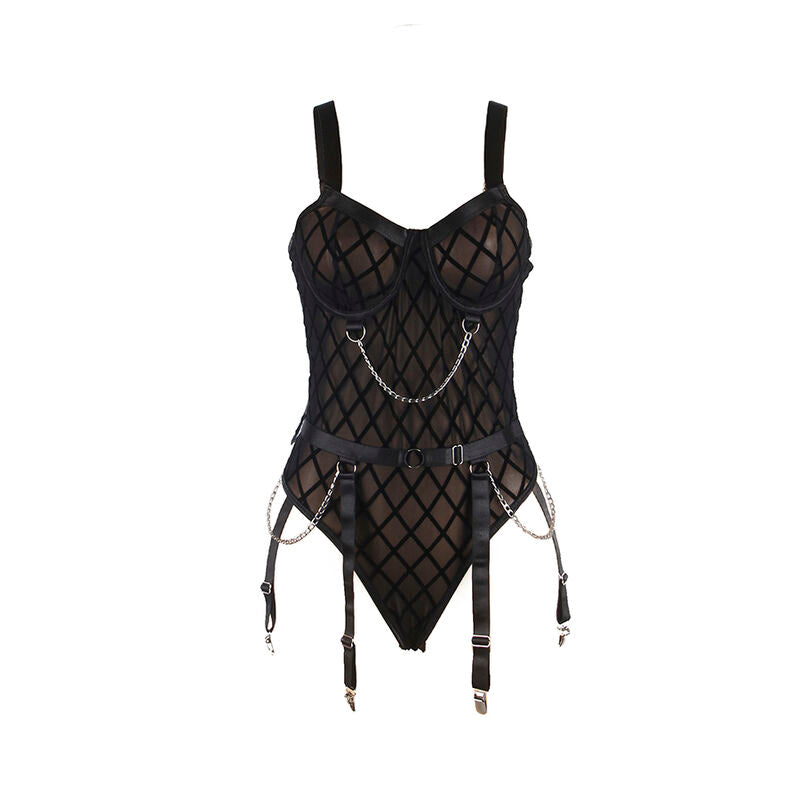 SUBBLIME - 9542277 BODY MIT KETTEN + STRUMPFHALTER SCHWARZ L/XL