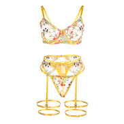 SUBBLIME - 954345 BH + TANGASLIP + STRUMPFHALTER BLUMENDESIGN GELB S/M