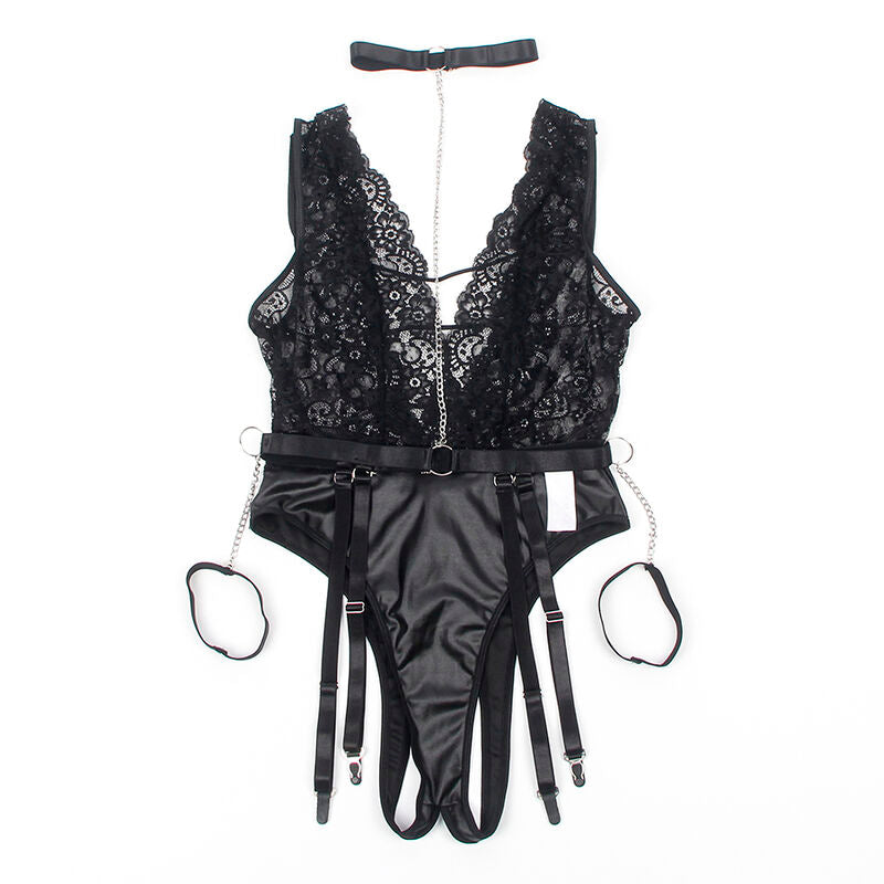 SUBBLIME - 954383 SEXY BODY MIT STRUMPFHALTER SCHWARZ S/M