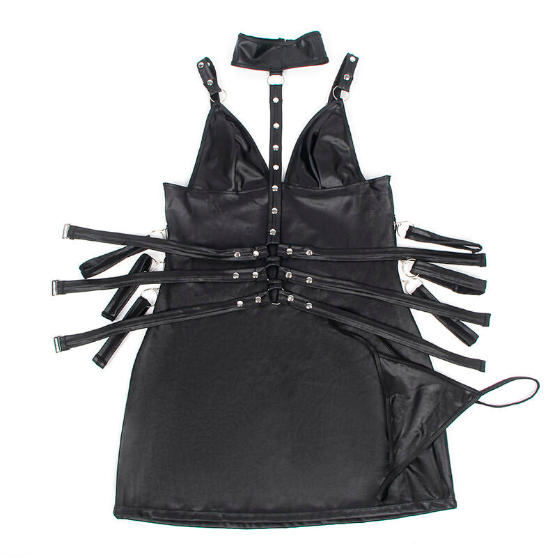SUBBLIME - 954406 LEDER BONDAGE KLEID SCHWARZ S/M