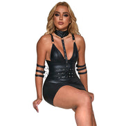 SUBBLIME - 954406 LEDER BONDAGE KLEID SCHWARZ S/M
