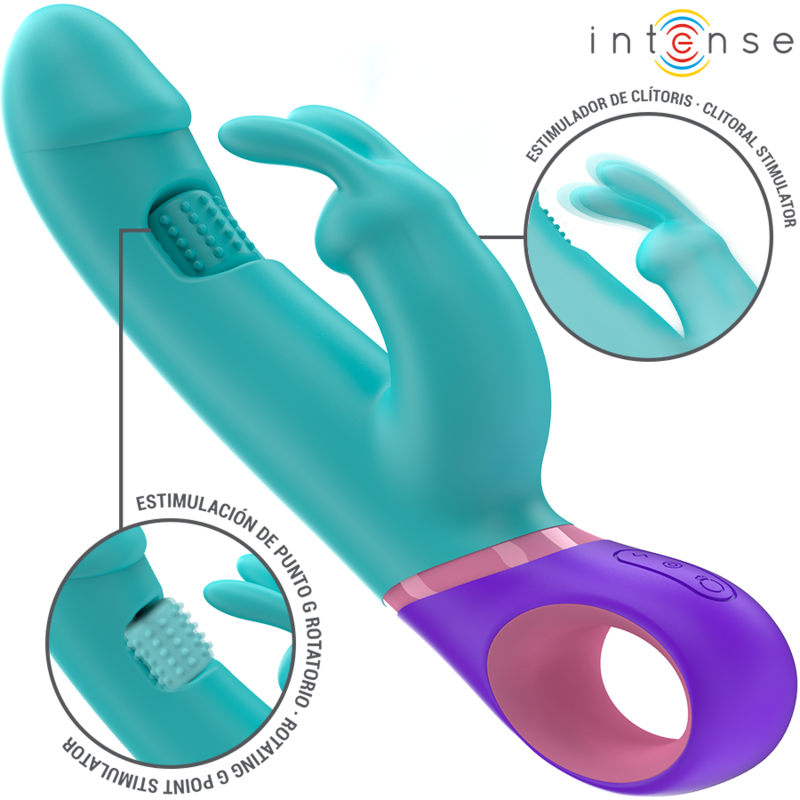 INTENSE - MONICA RABBIT Sensory Device WITH ROTATING G-SPOT STIMULATOR BLUE