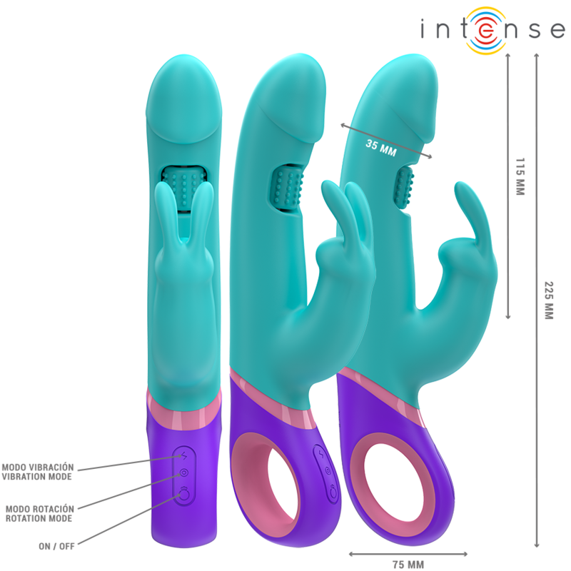 INTENSE - MONICA RABBIT Sensory Device WITH ROTATING G-SPOT STIMULATOR BLUE