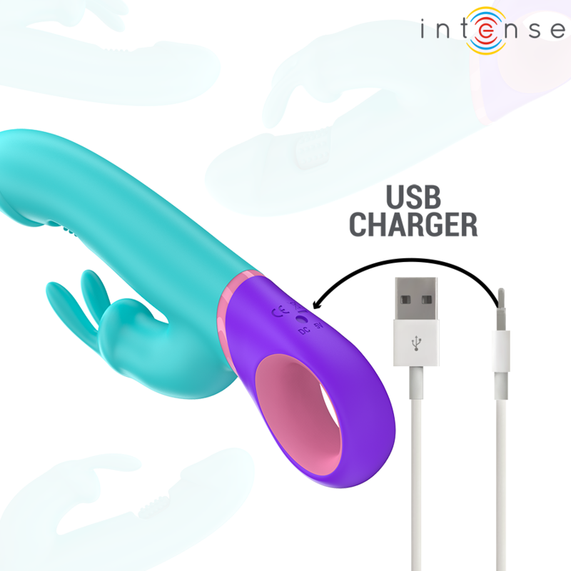 INTENSE - MONICA RABBIT Sensory Device WITH ROTATING G-SPOT STIMULATOR BLUE