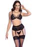 CHILIROSE - CR 4728 SET BRA + THONG + STOCKINGS BLACK XL