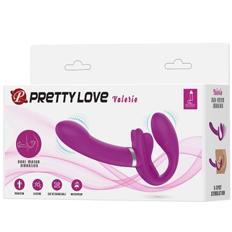 PRETTY LOVE - VALERIE DOUBLE STRAP-ON Sensory Device 12 VIBRATIONS PURPLE
