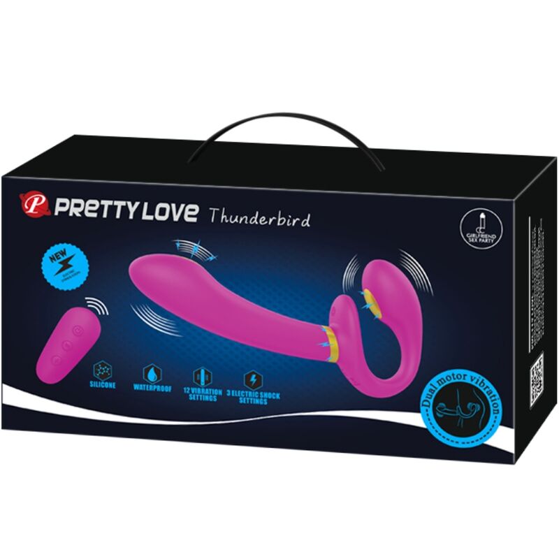 PRETTY LOVE - THUNDERBIRD DOUBLE STRAP-ON Sensory Device REMOTE CONTROL PURPLE
