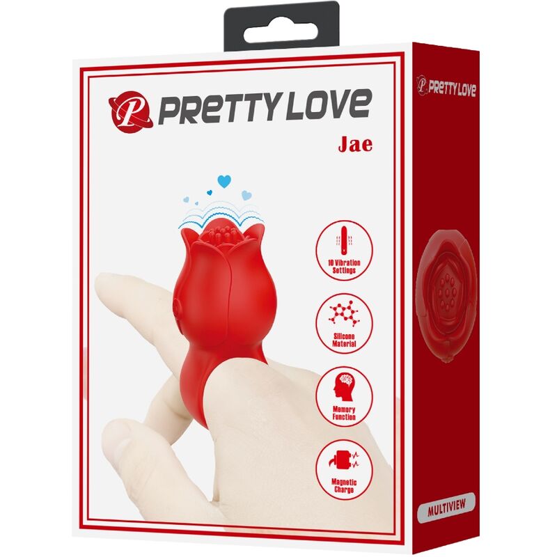 PRETTY LOVE - JAE ROSE SHAPED FINGER Sensory Device 10 VIBRATIONS RED