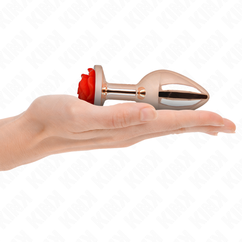 KINK - ROSÉGOLDENER ANLALPLUG MIT ROTER ROSE L