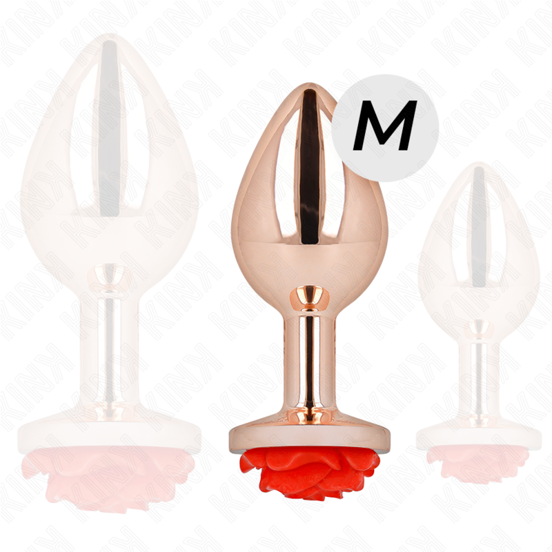 KINK - ROSÉGOLD ANALPLUG MIT ROTER ROSE M